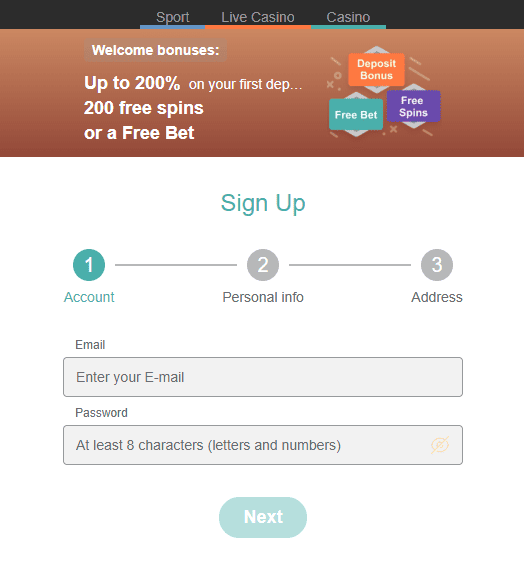 Registration at Conquestador casino
